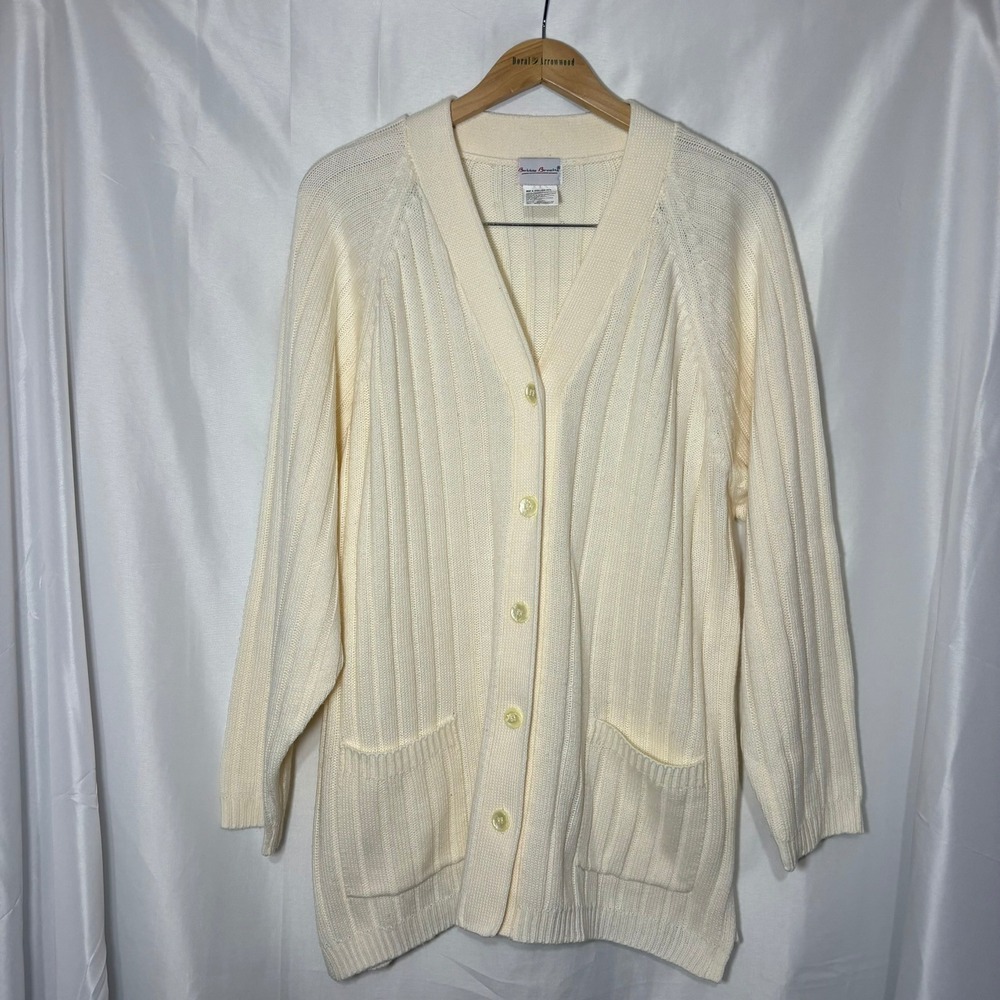 Vintage‎ Bobbie Brooks Ivory Ribbed Knit Cardigan Sweater XL BB610SWF99